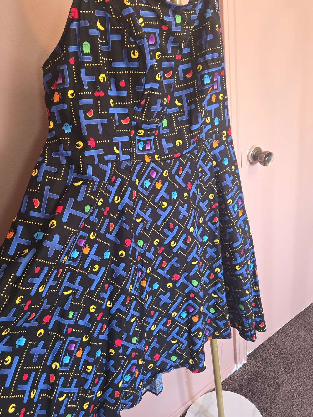 Retrolicious Black Skater Dress with Neon Arcade Print